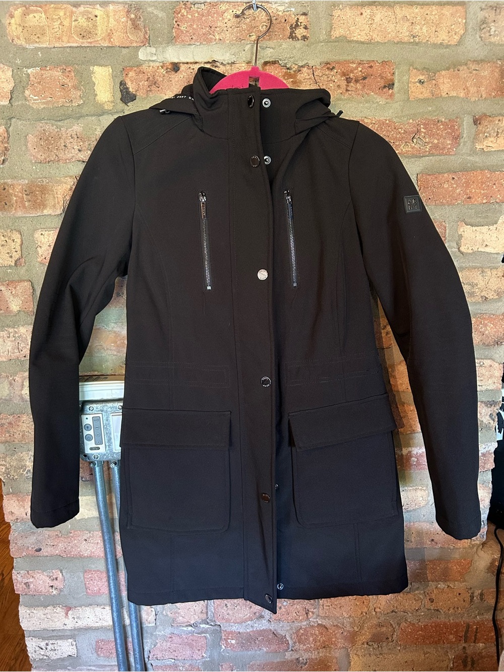 Dkny Black Hooded Utility Parka Jacket